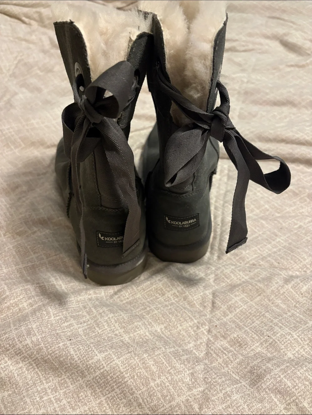 Koolaburra Gray Suede Lace-Back Cozy Winter Boots